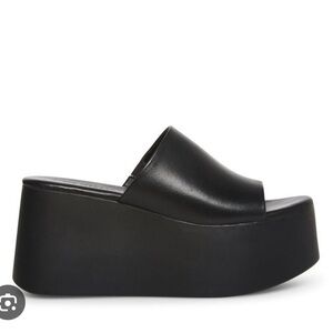 Steve Madden Sz 8 Christa Y2K Leather Black Platform Wedge Slip On Shoes